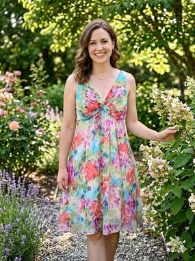 Dressbarn Watercolor Floral Chiffon A-Line Sundress - Size